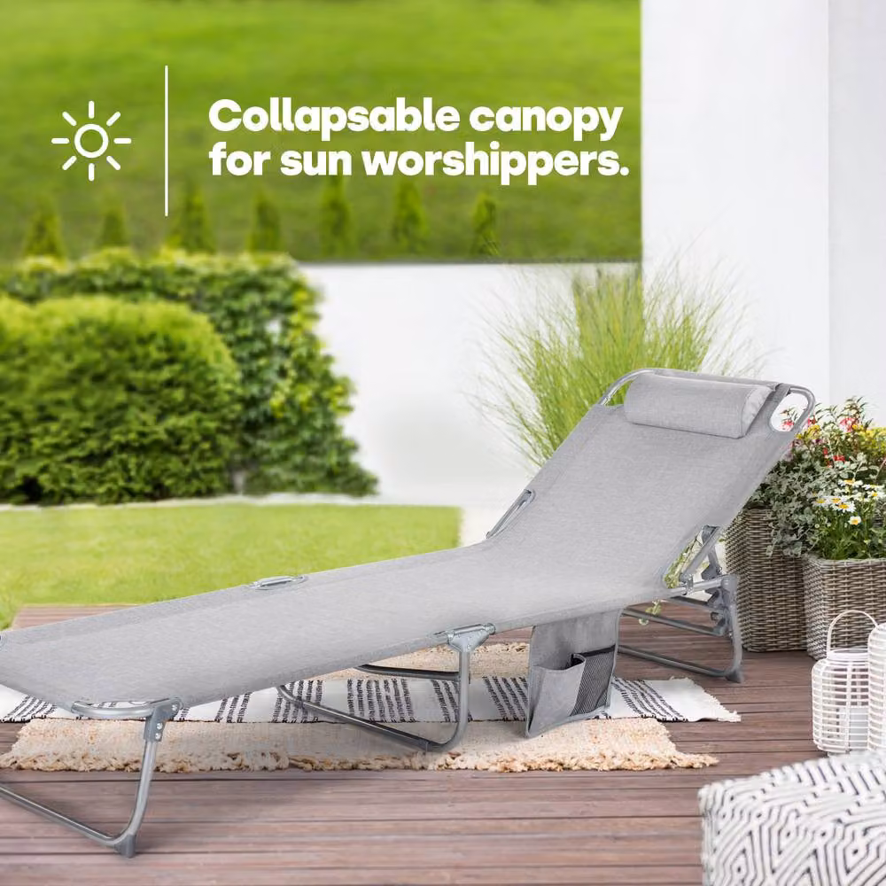 LIVIVO Foldable Reclining Sun Lounger with Sun Canopy in Grey – 3