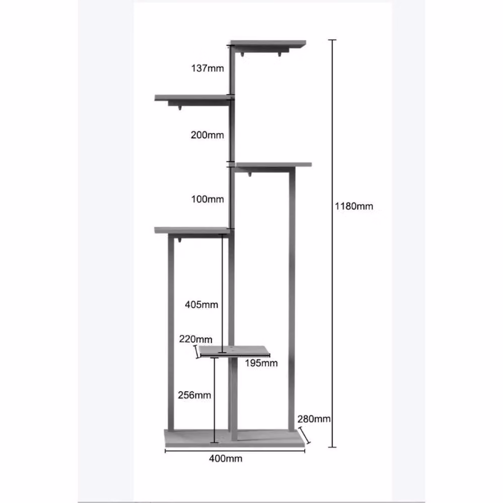 SPETLEK 6-Tier Metal and Wood Ladder Plant Stand in Matt Black, H 120 cm x W 40 cm – 2