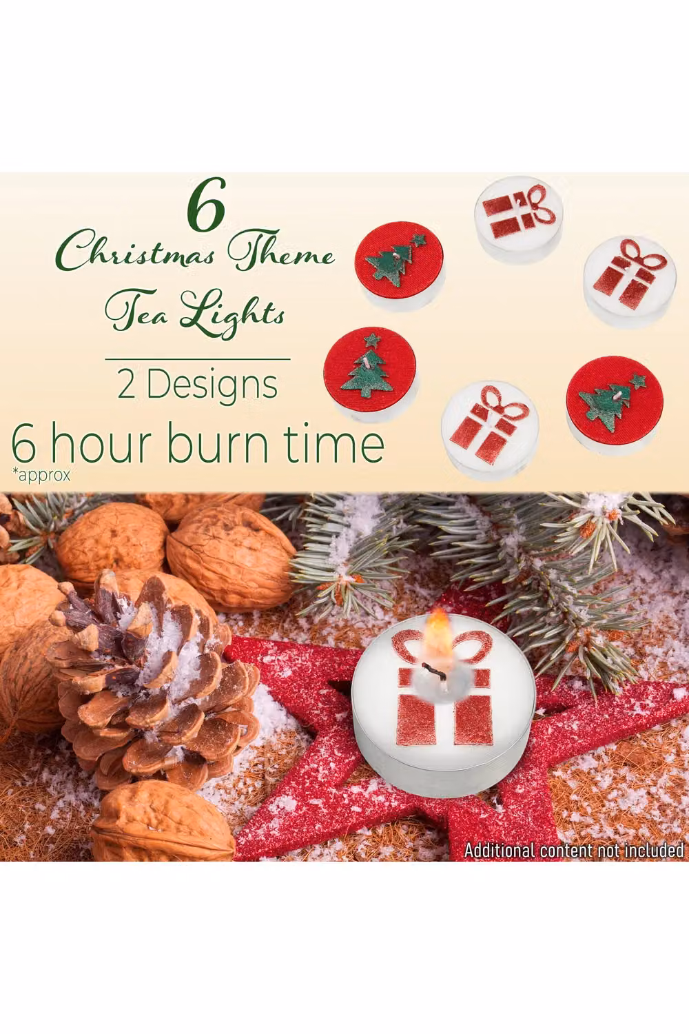 Deco Express Christmas Multicolour Tealights, 6 Piece Pack with 6 Hour Burn Time – 2