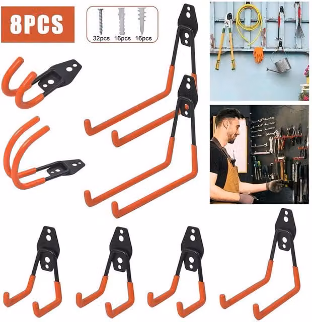 PAWNORA 8 Pack Heavy Duty Steel Garage Hooks in Orange – 1