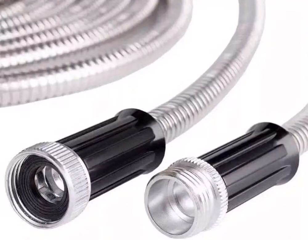 ATEK 25ft Anti-Kink Garden Hose Pipe with Spray Nozzle and Steel Reel in Silver – 6