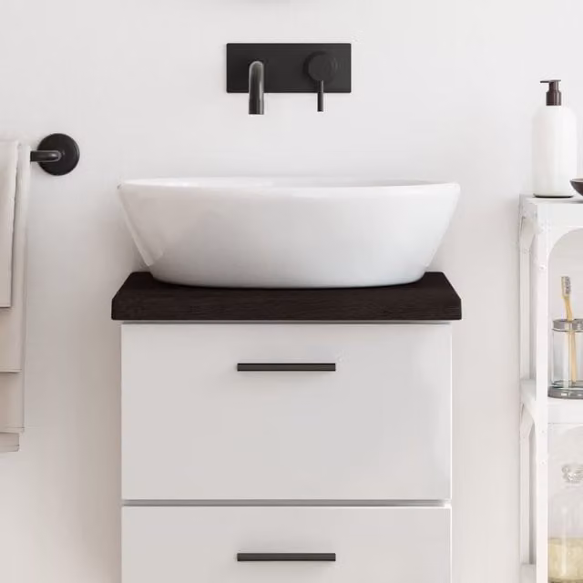 Berkfield Home Bathroom Countertop, Treated Solid Wood with Live Edge, Dark Brown and Grey, W: 40 cm, D: 40 cm, H: 2-4 cm