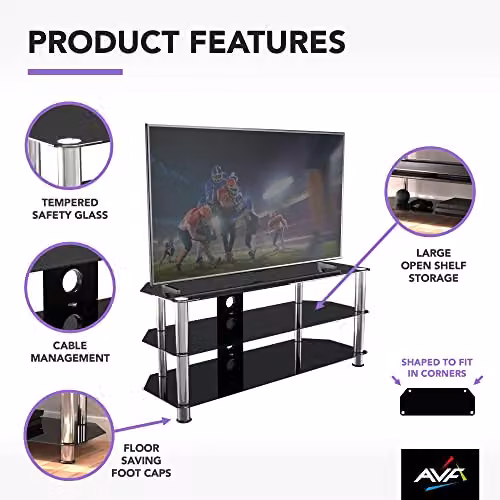 AVF Black and Silver Glossy Glass TV Stand with Metal Frame, Width: 114 cm – 4