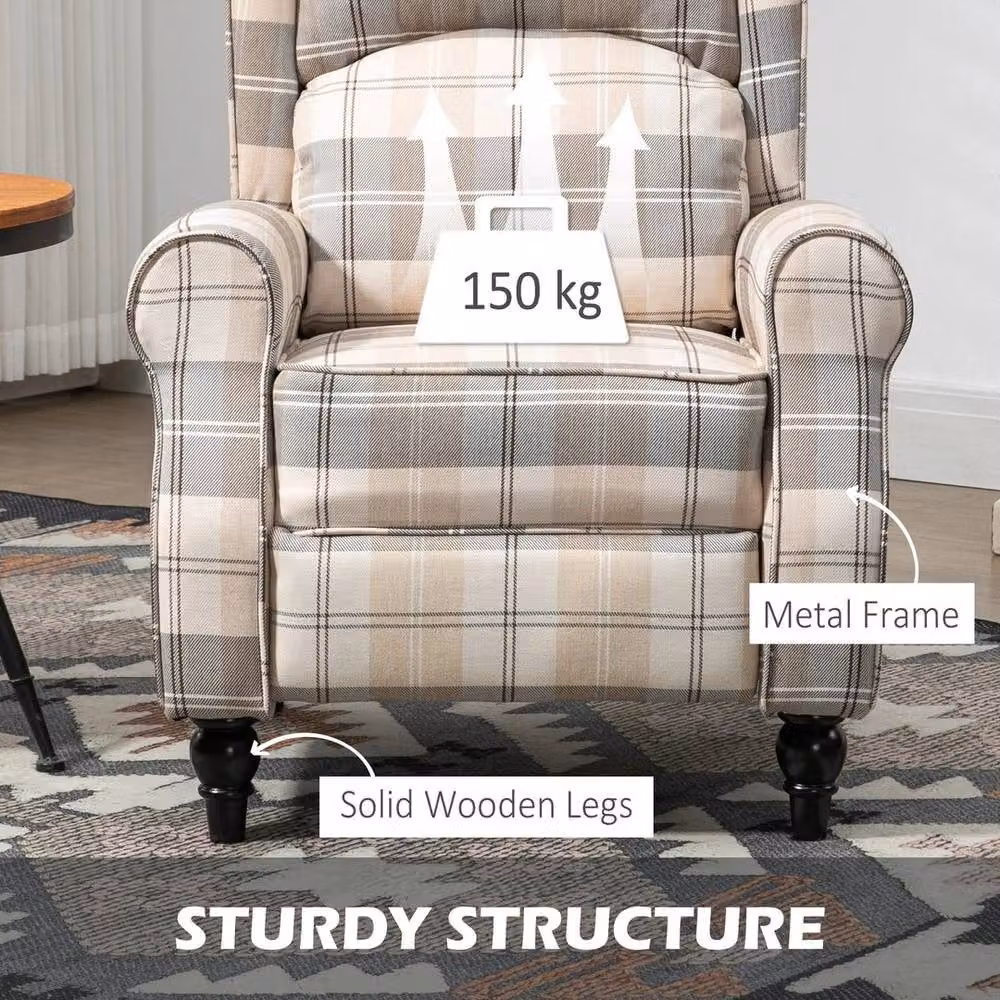 FORGEVIO Beige Fabric Wingback Recliner Chair for your Living Room, W/D/H: 79 x 84 x 109 cm – 2
