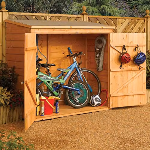 Rowlinsons Lockable Wooden Garden Wallstore in Brown, W/D/H: 182.5 x 82.5 x 164.1 cm