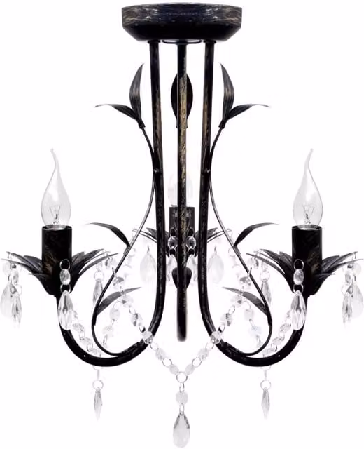 Berkfield Home Art Nouveau Style Black Metal Ceiling Chandelier with Transparent Crystal Beads and 3 x E14 Bulbs