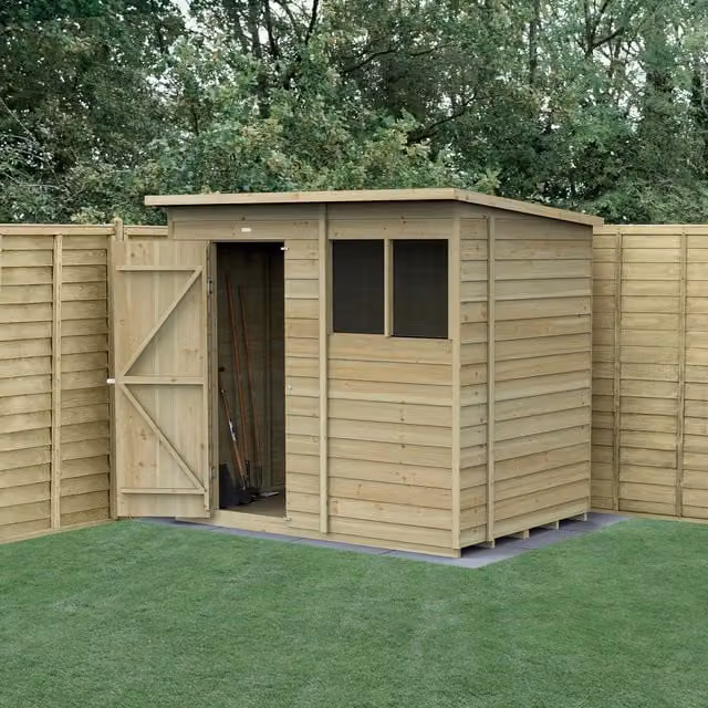 Forest Garden Pent Wooden Garden Shed with Double Doors in Brown