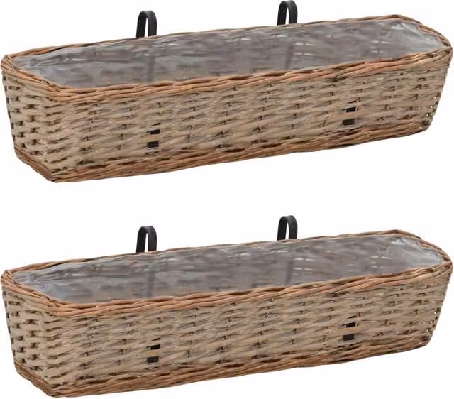 Berkfield Home Brown Wicker Balcony Planter with PE Lining, 2 Pack, Width: 80 cm – 1
