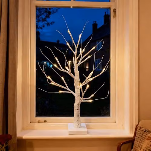 Shatchi White Twig Tree with 24 Warm White LEDs, H 60 cm x W 10 cm x D 10 cm – 2