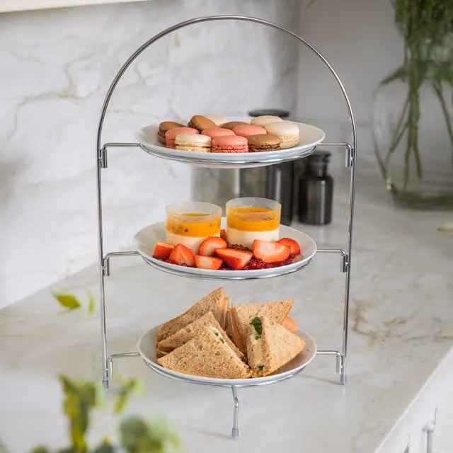 Artesa 3 Tier Round Afternoon Tea Cake Serving Stand in Silver