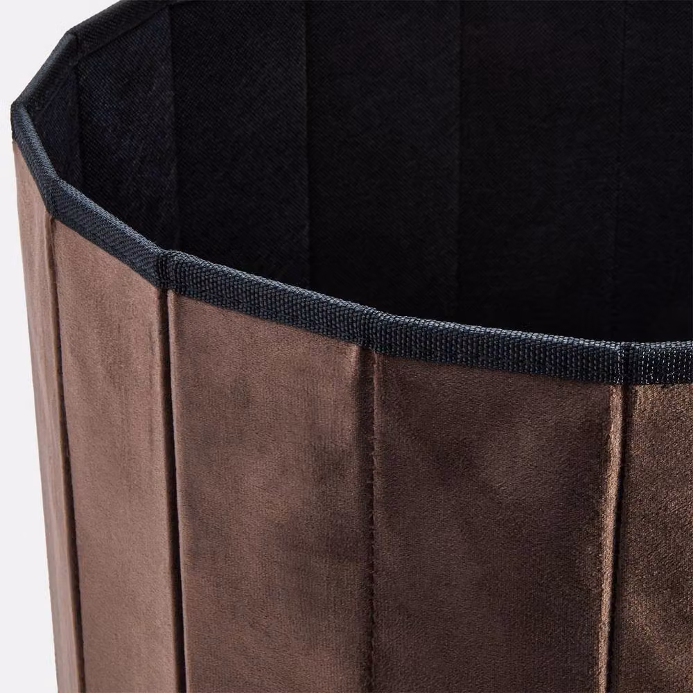 OHS Matte Velvet Round Ottoman Storage Stool in Chocolate Brown – 3