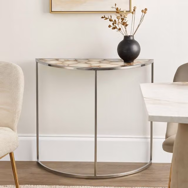 Orsina Modern Half Moon Console Table with White Agate Stone Top, W/D/H: 120 x 31 x 80 cm
