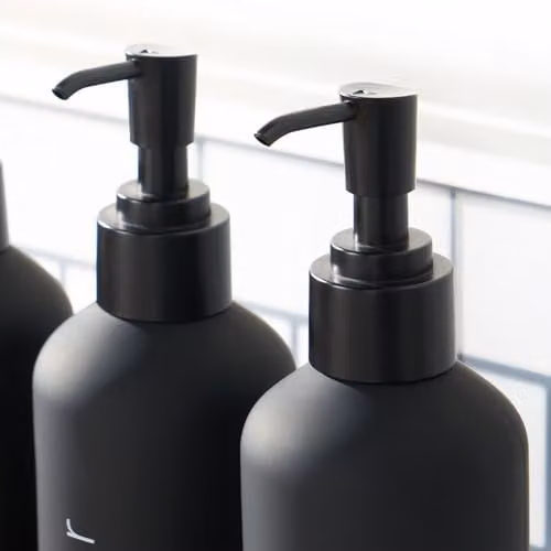 OHS 3 Pack Refillable Black Plastic Pump Bottle Dispensers for Shampoo, Conditioner and Soap – 2