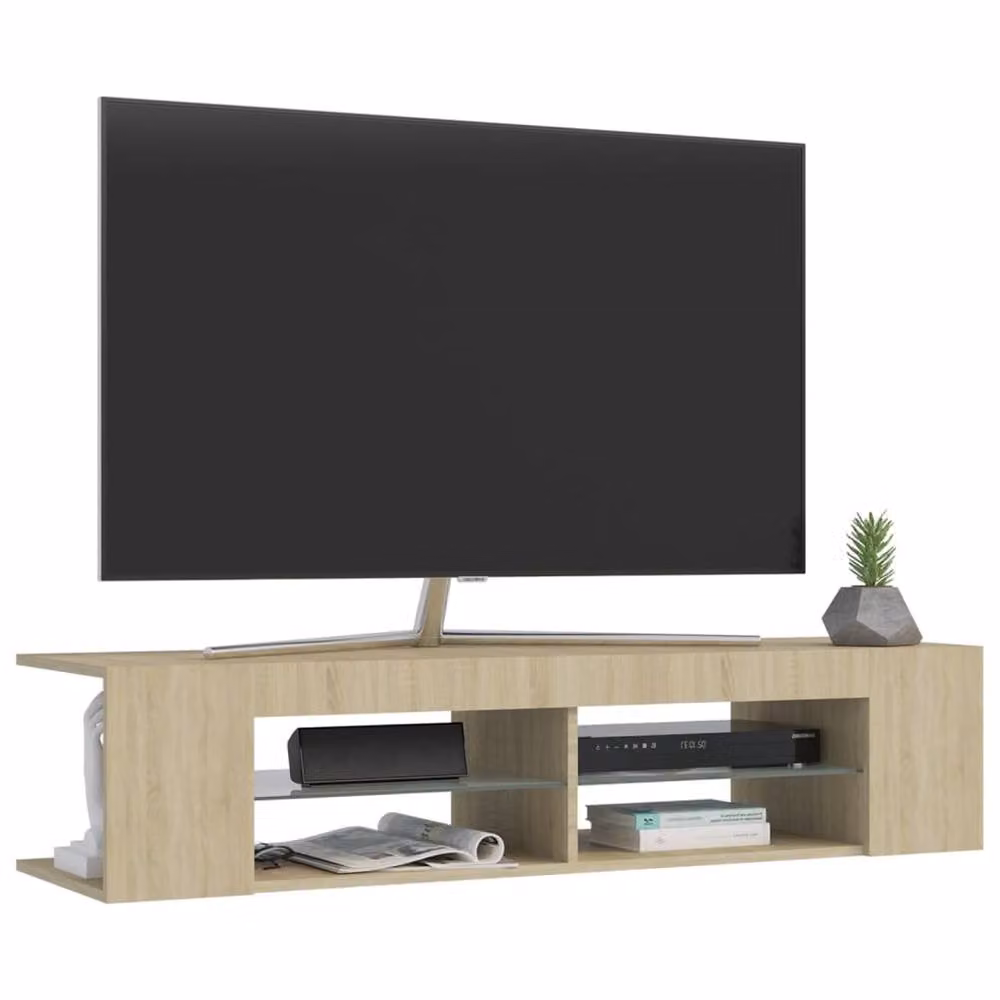 Berkfield Home Modern TV Cabinet with LED Lights in Sonoma Oak and Light Tan, W/D/H: 135 x 39 x 30 cm – 3