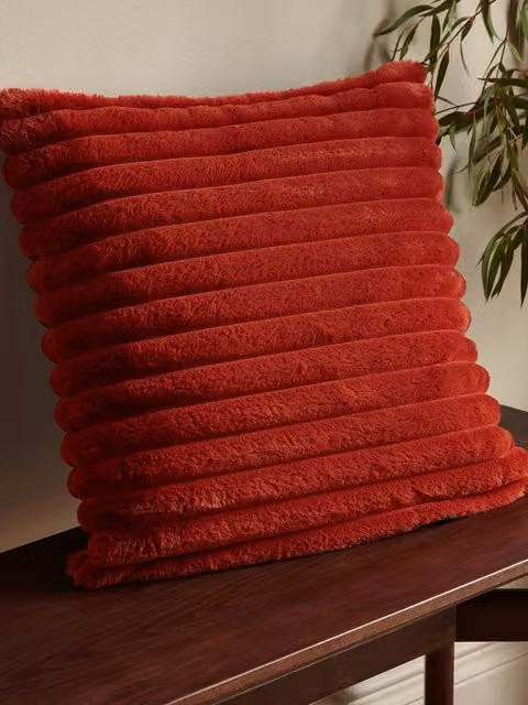 Catherine Lansfield Orange Velvet Square Cushion, W/D/H: 45 x 45 x 45 cm