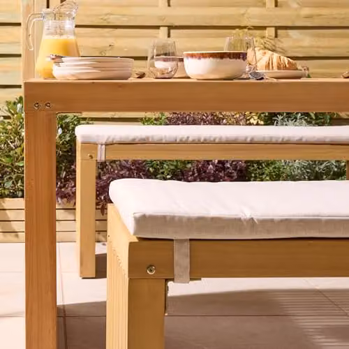 Rowlinson Kyoto 4 Seat Modern Treated Hardwood Garden Dining Set in Brown with Grey Cushions W/D/H: 150 x 120 x 75.5 cm – 4