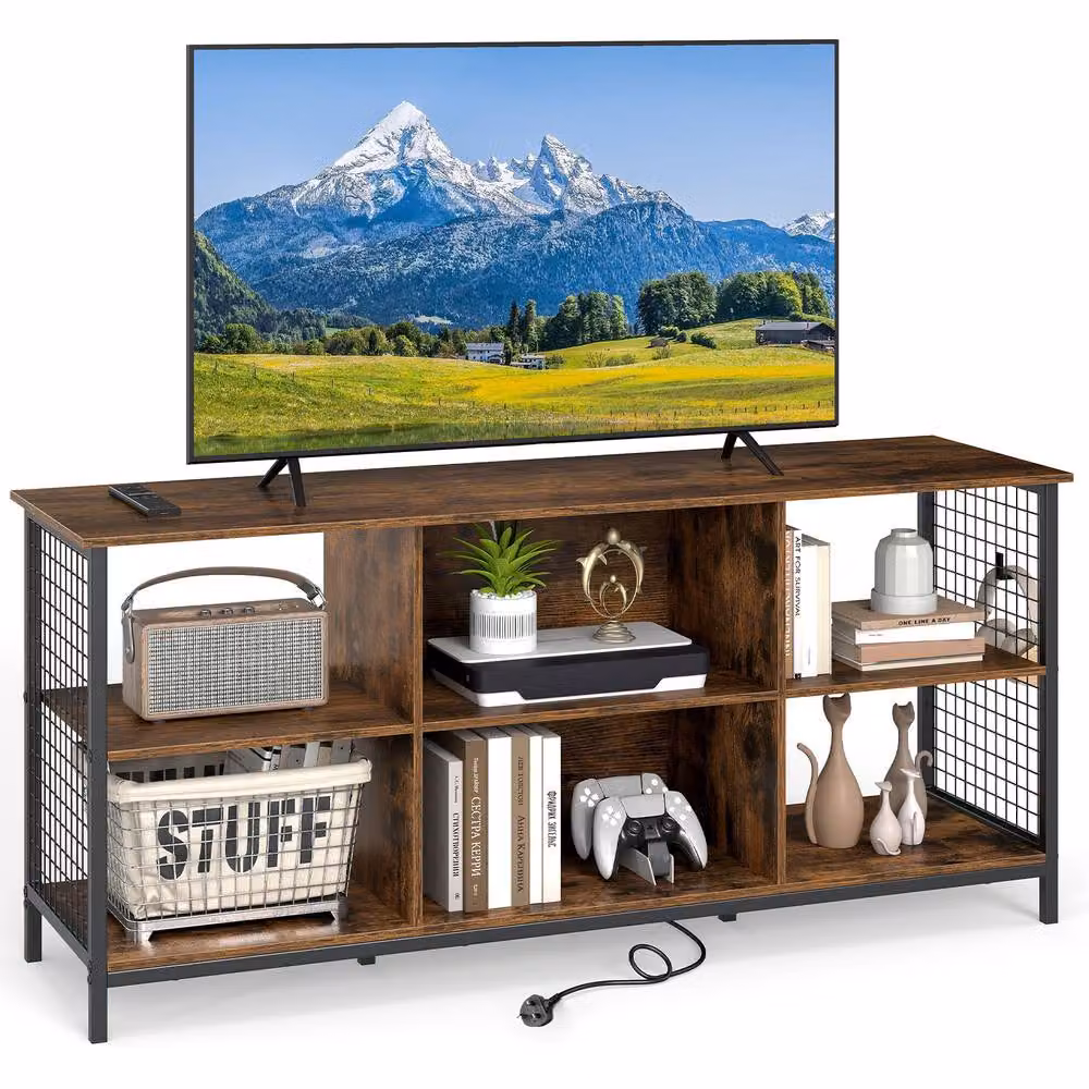Costway 3-tier Industrial TV Stand for up to 65 inch TVs in Brown – 3