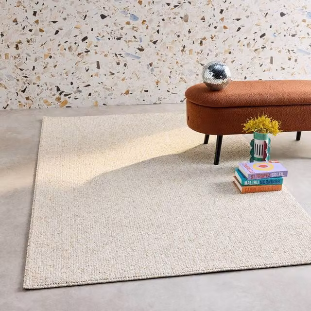 sweeek Cream Mottled Effect Loop Pile Interior Rug, W: 120 cm, L: 170 cm