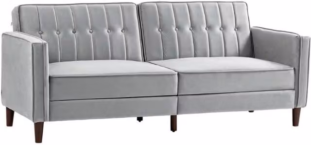 Chilli Seating Grey Velvet Three-Seater Sofa Bed with Adjustable Headrest and Foam Upholstery
