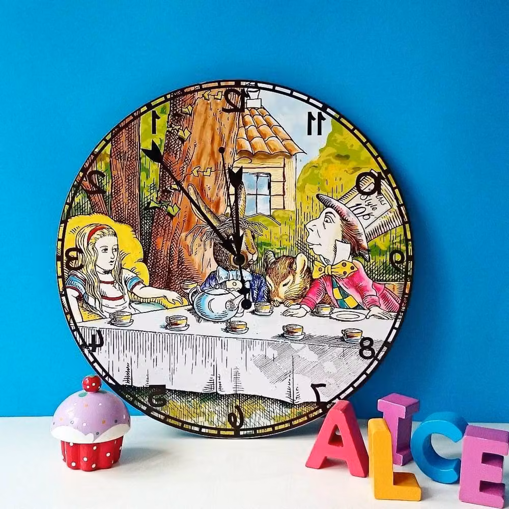 Ventryn Alice In Wonderland Backwards Hanging Wall Clock, Multicolour, Round, Analog, Vintage Style – 2