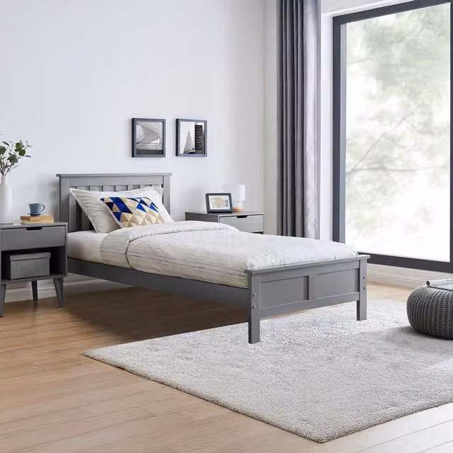 FurnitureboxUK Azure Modern Single Bed Frame in Grey Solid Pine