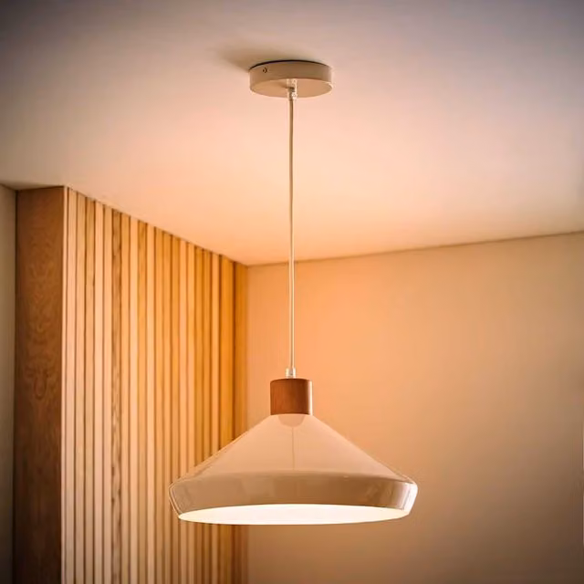ValueLights Mid-Century Wood Dome Suspended Pendant Ceiling Light in Beige, Green, White or Yellow