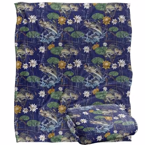 JQ Licensing Bass Fishing Tiki Super Soft Fleece Throw Blanket, White, W/D/H: 152 x 127 cm