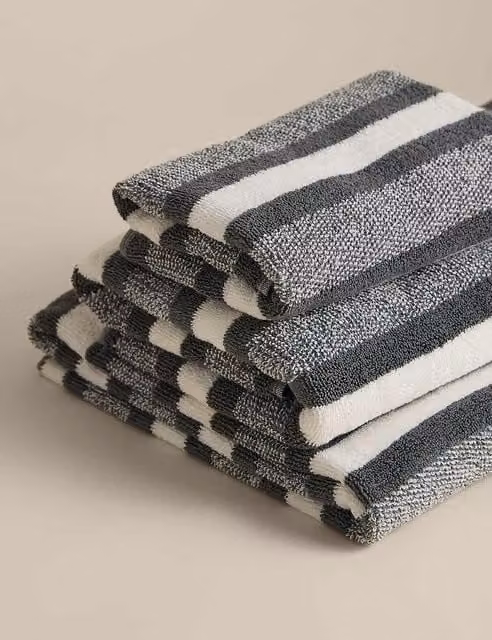 M&S Pure Cotton Marl Striped Towel in Grey