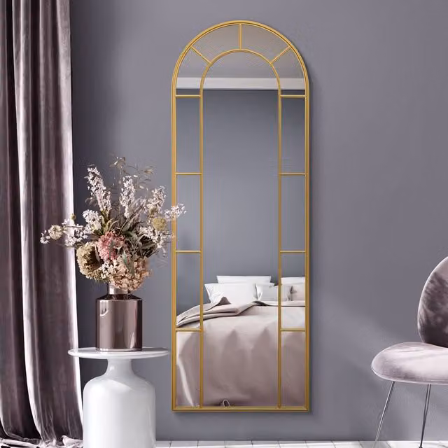 MirrorOutlet Arcus Metal Framed Arched Leaner Wall Mirror in Gold, H 170 cm x W 85 cm