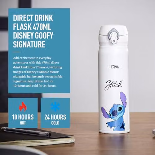 Thermos Disney Stitch Signature Stainless Steel Vacuum Insulated Drink Flask, 470ml, White – 2