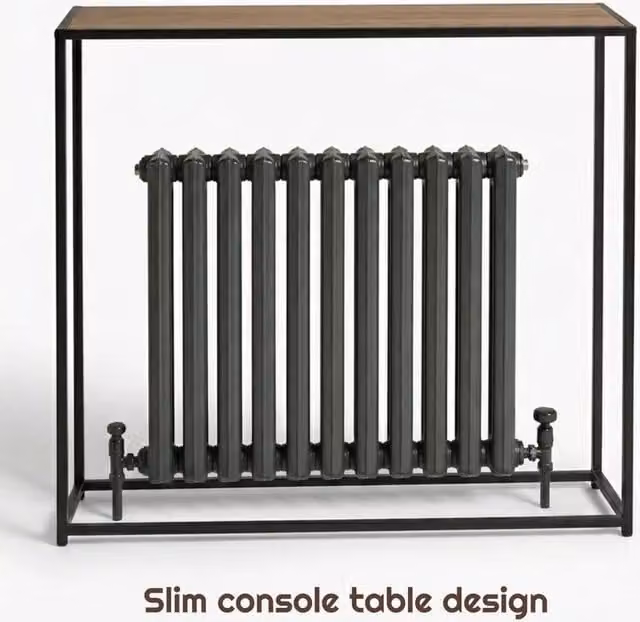 FORGEVIO Radiator Console Table with Wooden Shelf and Black Metal Legs, W/D/H: 105 x 20 x 82 cm