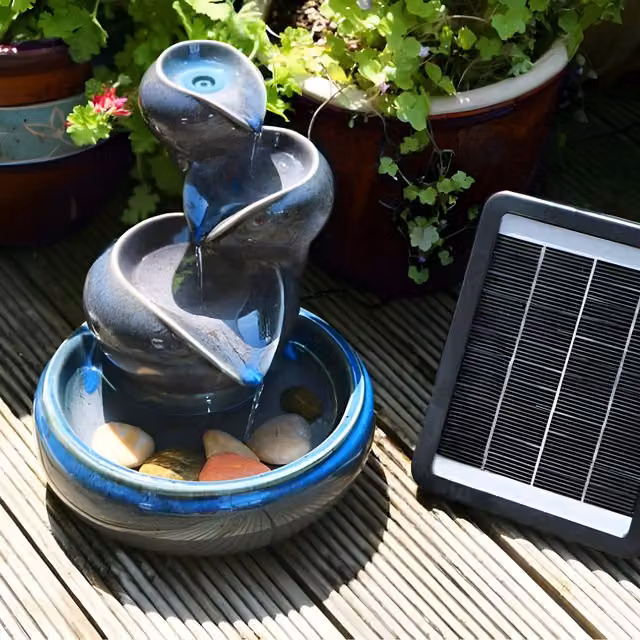 Primrose Cosmos Ceramic Blue and Grey Solar Powered Tabletop Cascade Water Feature