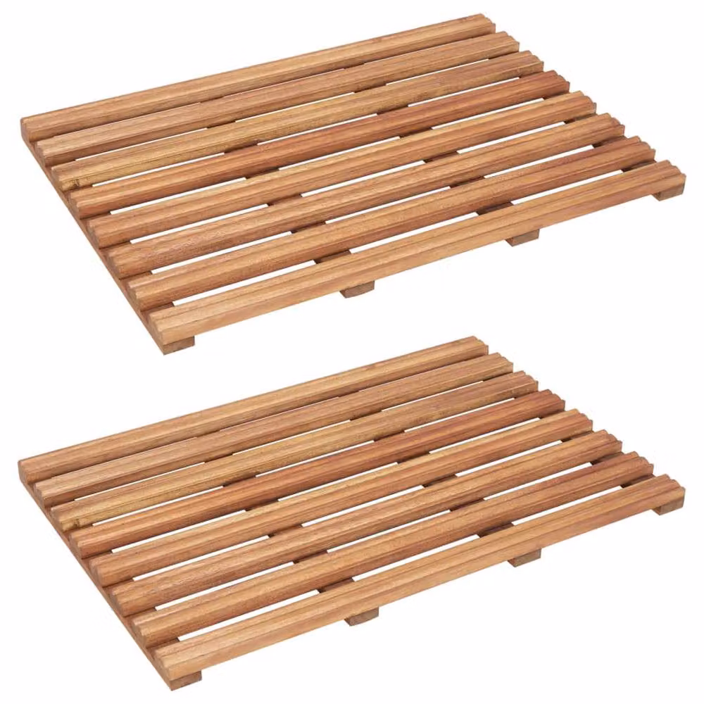 Berkfield Home Durable Acacia Wood Bath Mats, 2 Pack, Brown, W: 56 cm, D: 37 cm – 2
