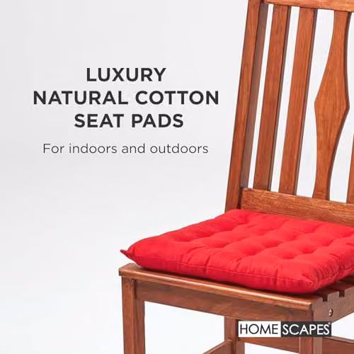 Homescapes Set of 4 Red Quilted Cotton Seat Pads, W/D/H: 40 x 40 x 6.5 cm – 6
