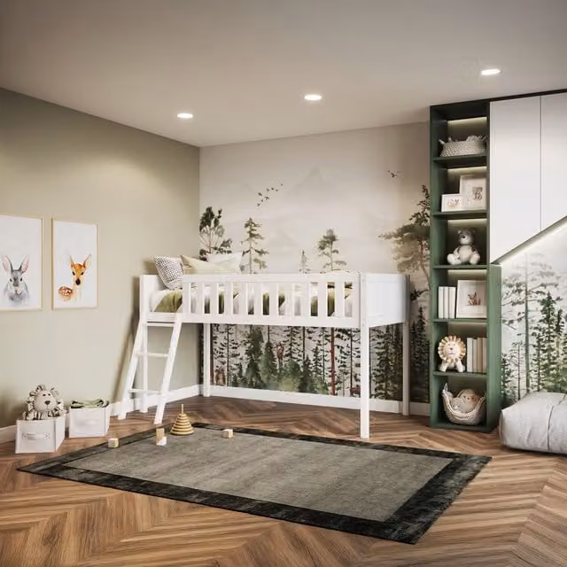 Flair Bea Midsleeper Cabin Bed in White Solid Pine Wood, 90 x 190 cm