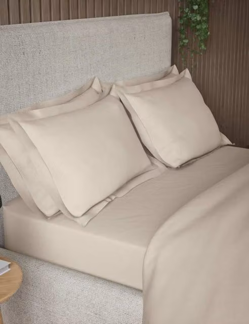 M&S 2 Pack 300 Thread Count Cotton Oxford Pillowcases in Beige