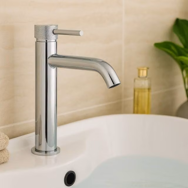 Bathroom Kingdom Redondo Chrome Round Tall Basin Mixer Tap in Silver