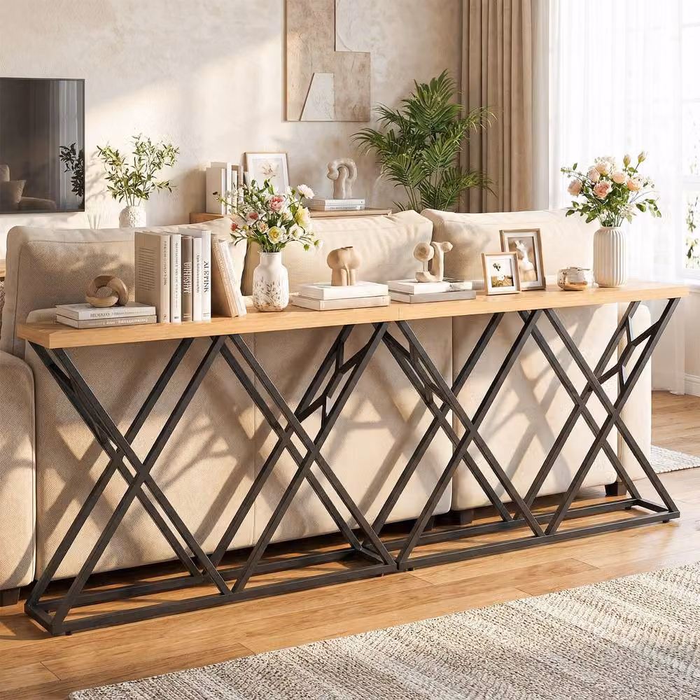 Gymax Industrial Farmhouse Console Table in Brown – 5