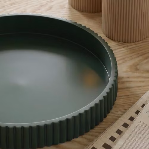 OHS Modern Ribbed Round Decorative Tray in Green, Diameter: 28 cm – 3