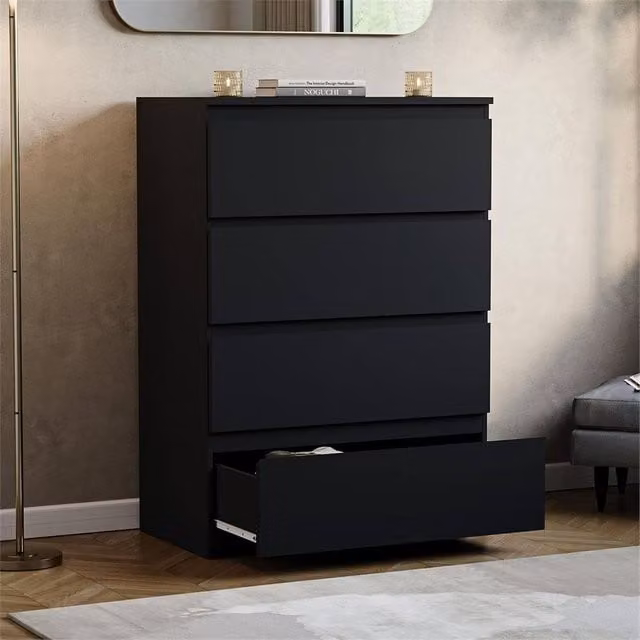 FORGEVIO Black Modern 4 Drawer Bedroom Chest of Drawers
