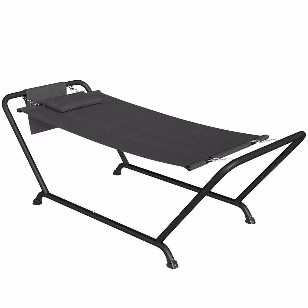 Nordara Freestanding Outdoor Hammock with Stand and Headrest Pocket in Dark Grey – 5