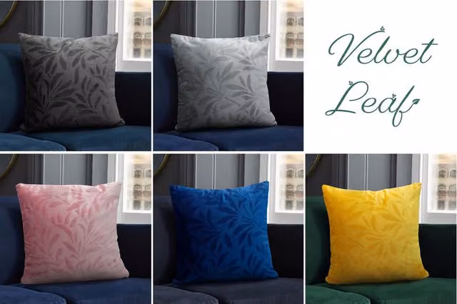Velosso Soft Touch Velvet Flock Leaf Cushion in Pink