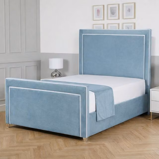 Living Comfort Bedz Verona King Size Upholstered Velvet Gas Lift Storage Bed Frame in Blue