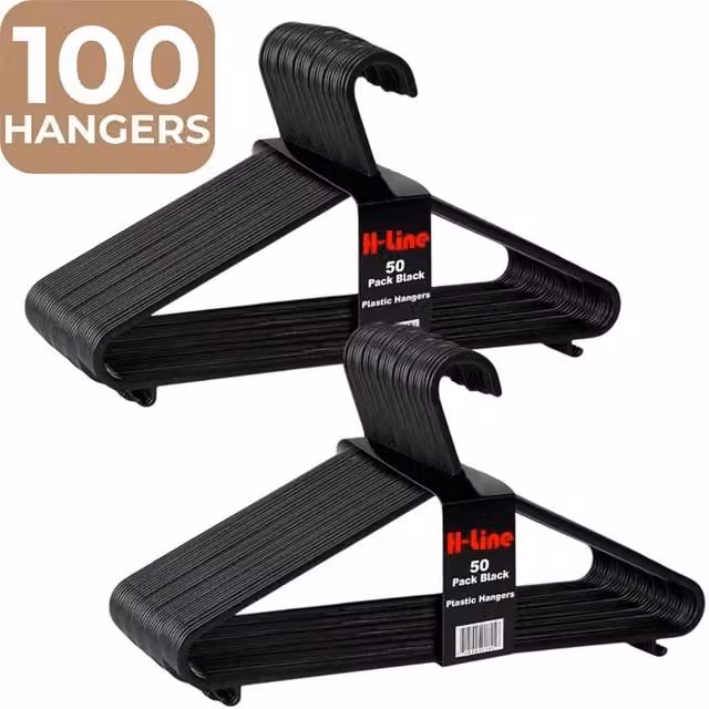 EONLION 100 Pack Black Plastic Adult Clothes and Coat Hangers with Trouser Bar, Width: 40 cm – 1
