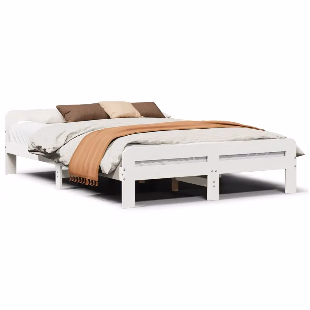 Berkfield Home King Size Solid Wood Pine Bed Frame in White, 150 x 200 cm – 2