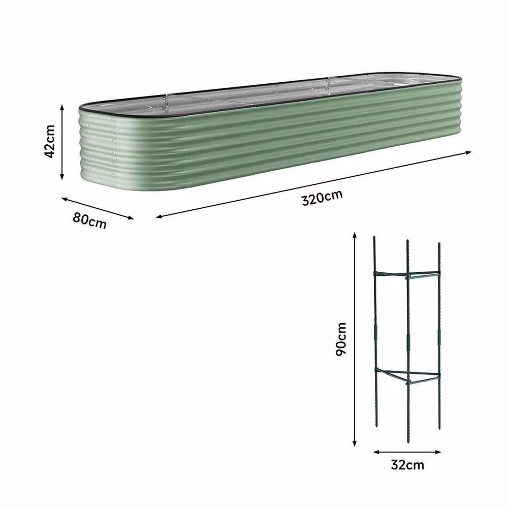 FLAVORA Green Metal Raised Bed Grow Box for Vegetables, Flowers and Herbs, W/D/H: 320 x 80 x 42 cm – 2