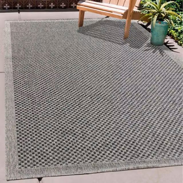 Desire Rugs Modern Checkerboard Waterproof Indoor Outdoor Rug, Grey, W: 120 cm, L: 170 cm