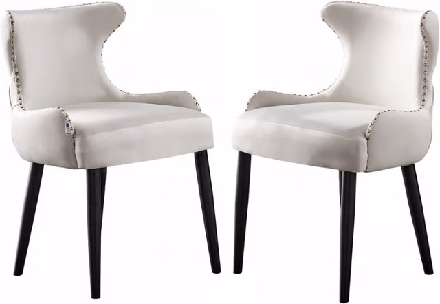 Life Interiors Set of 2 Oxford LUX Velvet Dining Chairs in Beige and White with Wood Legs