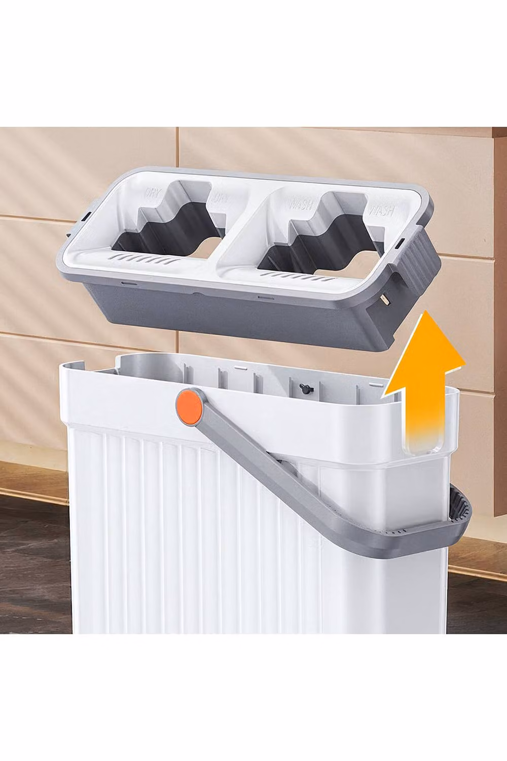Living and Home Flat Mop and Bucket Set with Wringer and Microfibre Scraper Head in White – 2