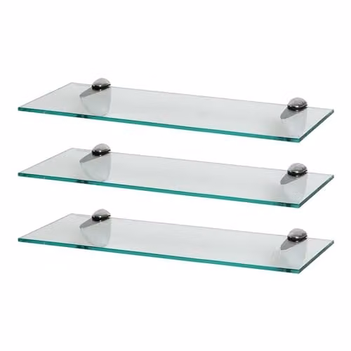 Harbour Housewares Pack of 3 Floating Glass Wall Shelves with Silver Metal Brackets, Width: 50 cm – 1